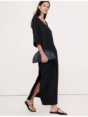 Banana Republic Linen Scoop-Neck Maxi Dress black Small